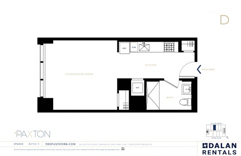 Floor plan for studio, 1 bath, 434 sqft
